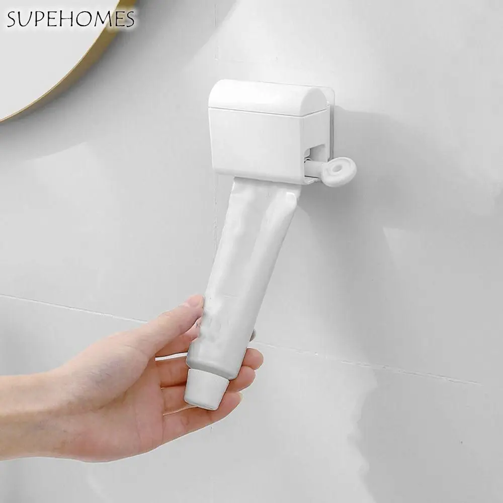 

White Waterproof Toothbrush Organizer Wall-mounted Plastic Toothpaste Dispenser Rolling Tube Self-adhesive Toothpaste Squeezer