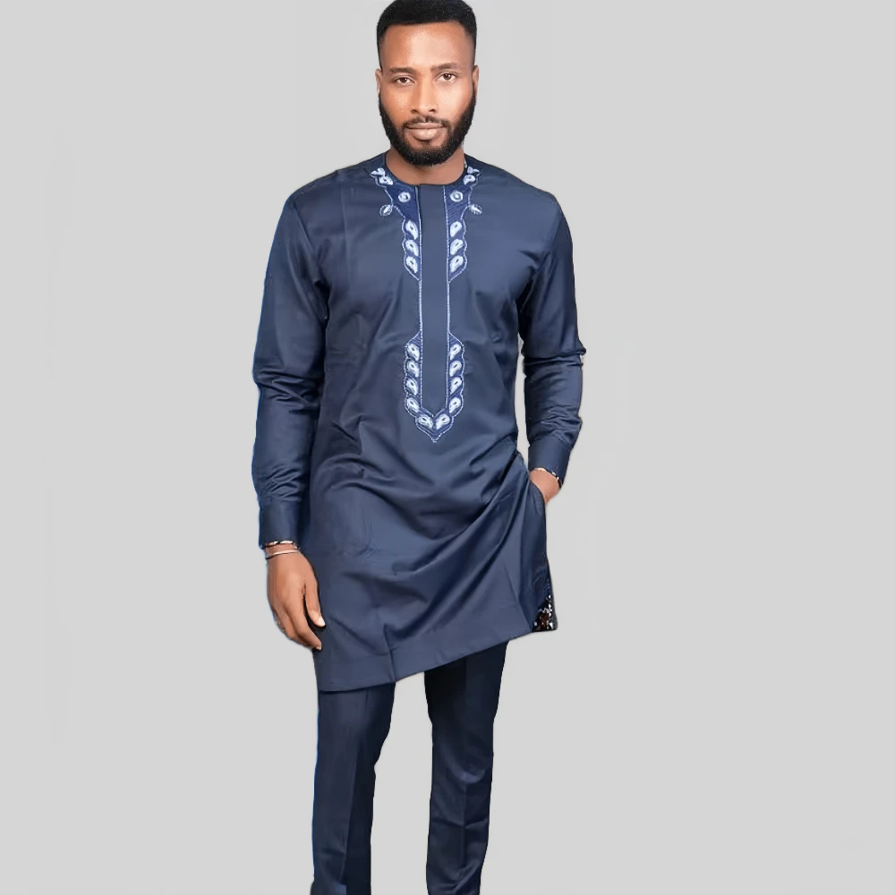 Kaftan Mens Outfits Weddings  Men Sets Embroidered Floral Long Sleeve Top Pants African Ethnic Casual Party 2 Pcs Suit Clothing