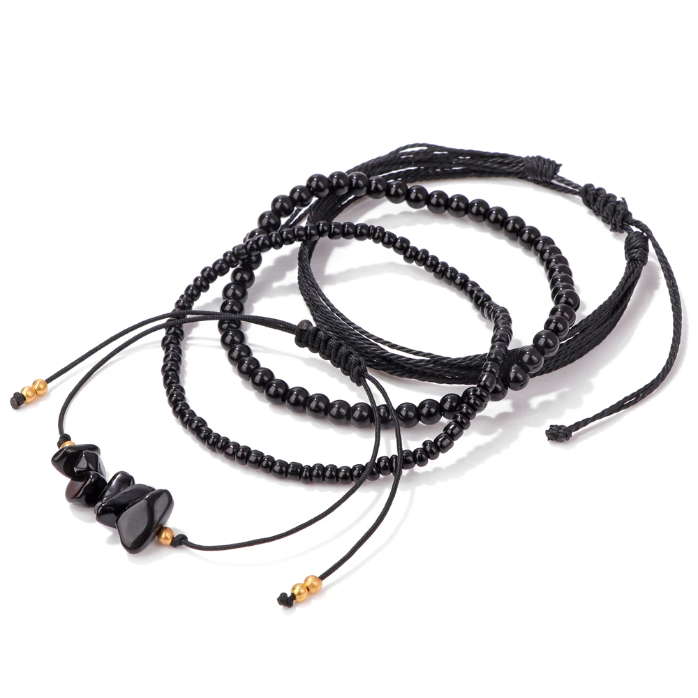 Natürliche Aquamarine Stein Perlen Seil Armband Handgemachte 4 teile/satz Multi-Schicht Schnur String Surfer Armbänder Für Frauen Männer Schmuck – Detail 4