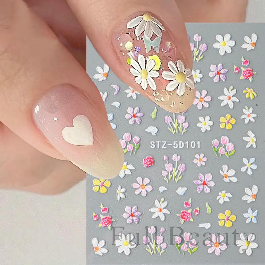 Nail stickers 5D embossed flower nail stickers Decals for DIY manicure