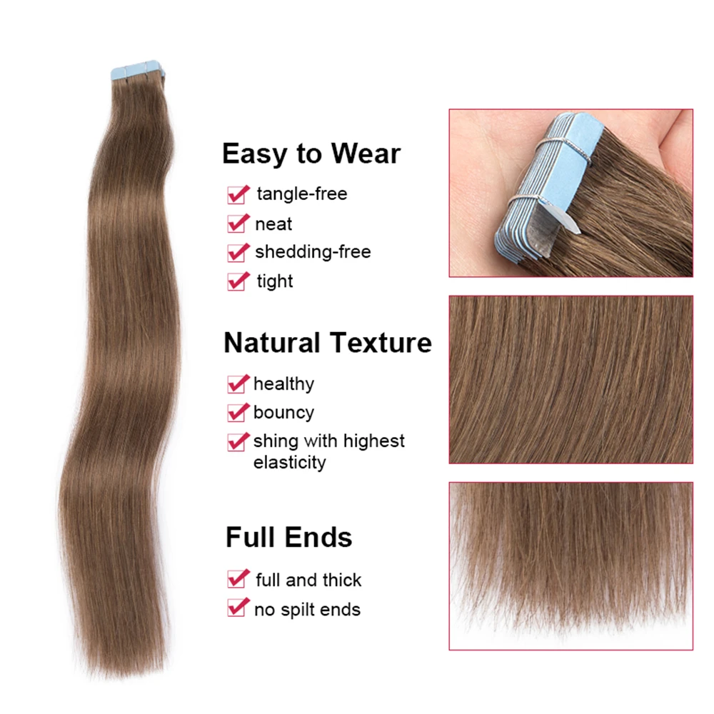 Silky Straight Tape in Hair Extensions Real Human Hair #2 #4 Seamless Skin Weft Tape in Extensions 2g/pc 20pc/Pack