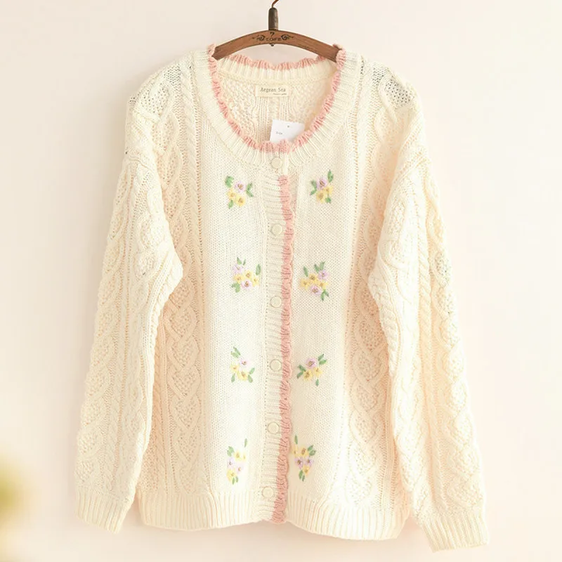 

Весенне-осенний кардиган, милый плотный теплый свитер с цветочным рисунком, женские вязаные кардиганы 2023, Женское пальто с крученым рисунком