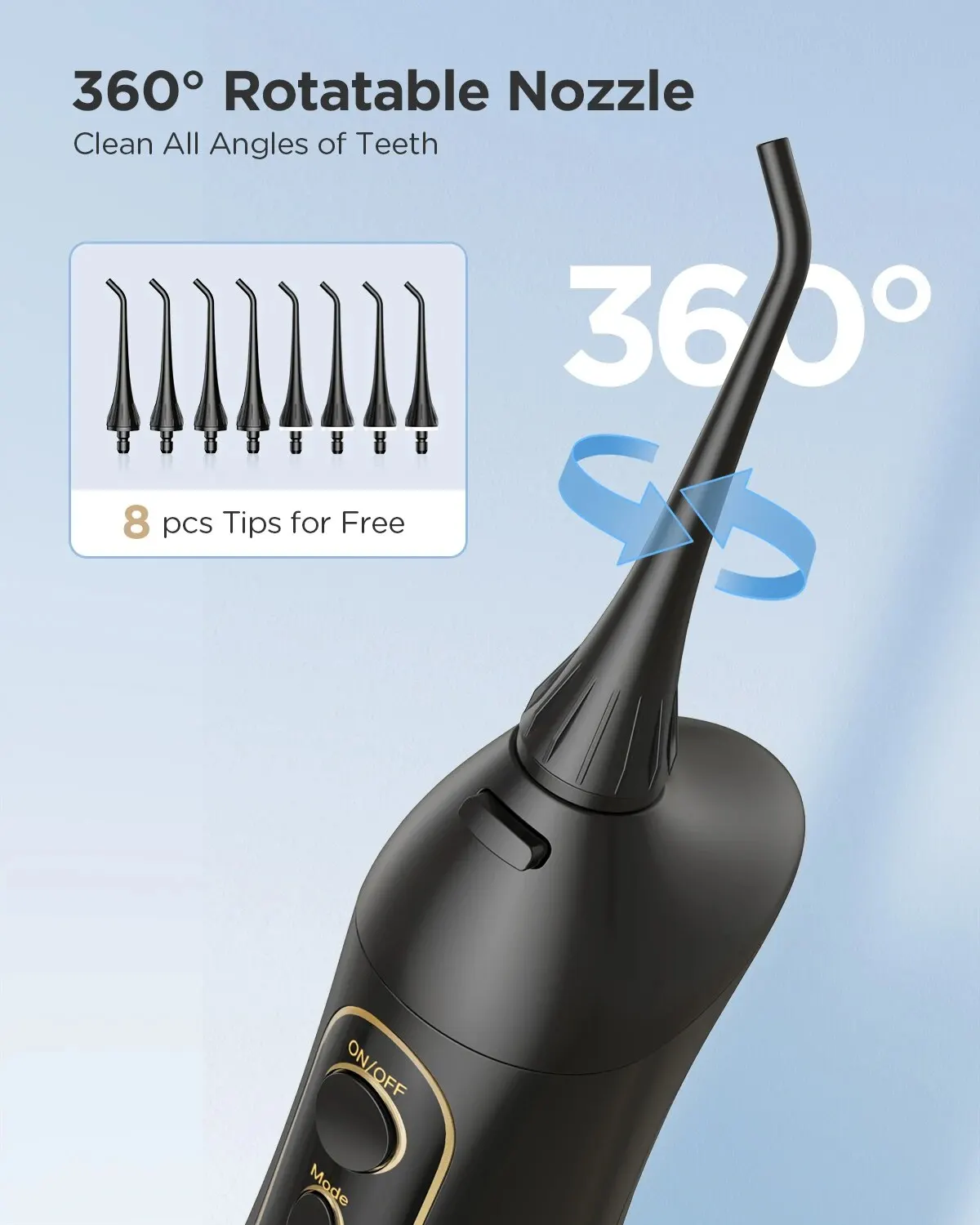 Compact USB Rechargeable Water Flosser with 7 Jet Tips and 300ml Reservoir