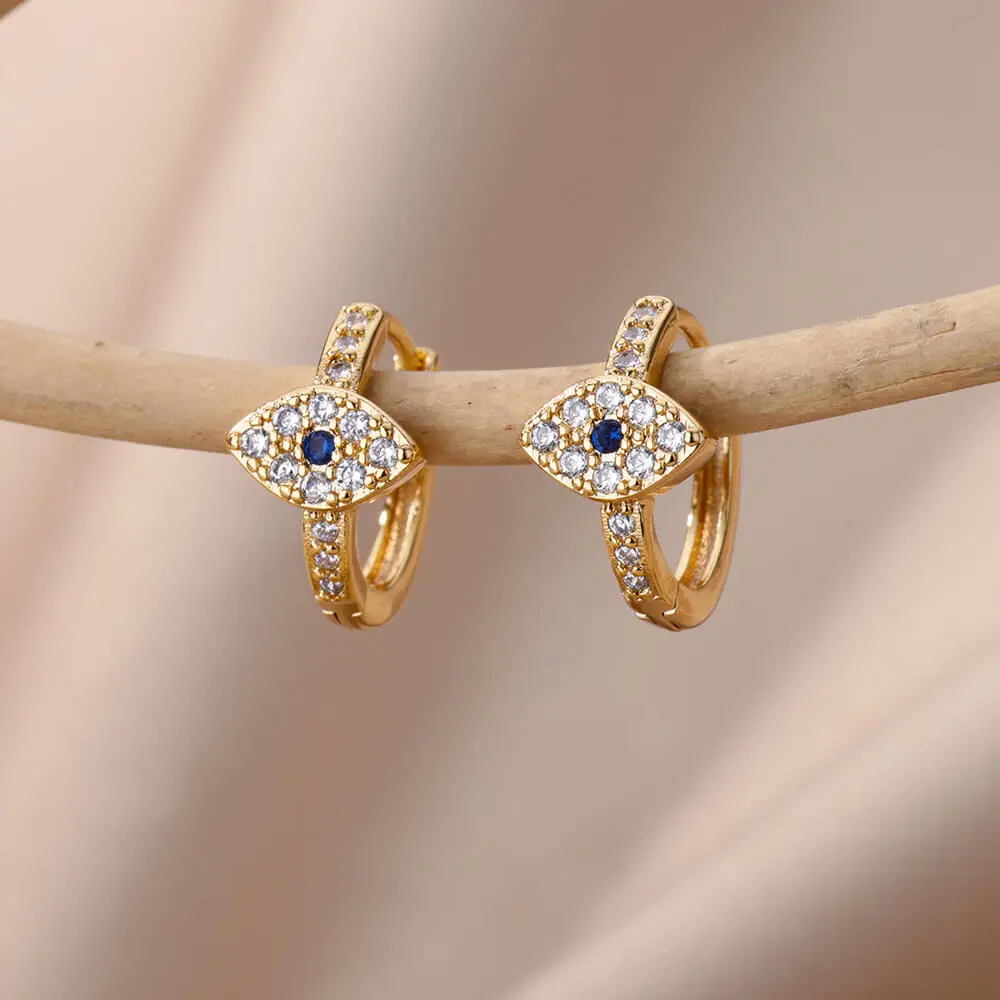 Stainless Steel Evil Eye Earrings for Women 2024 Trend Gold Color Round Circle Hoop Earrings Luxury Wedding Jewelry aretes