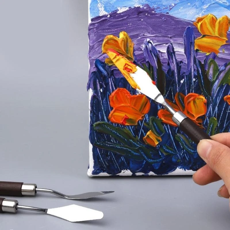 7Pcs 나무 손잡이 팔레트 도구 세트, 예술가를위한 스테인레스 스틸 주걱 그림 도구 베스트 세일