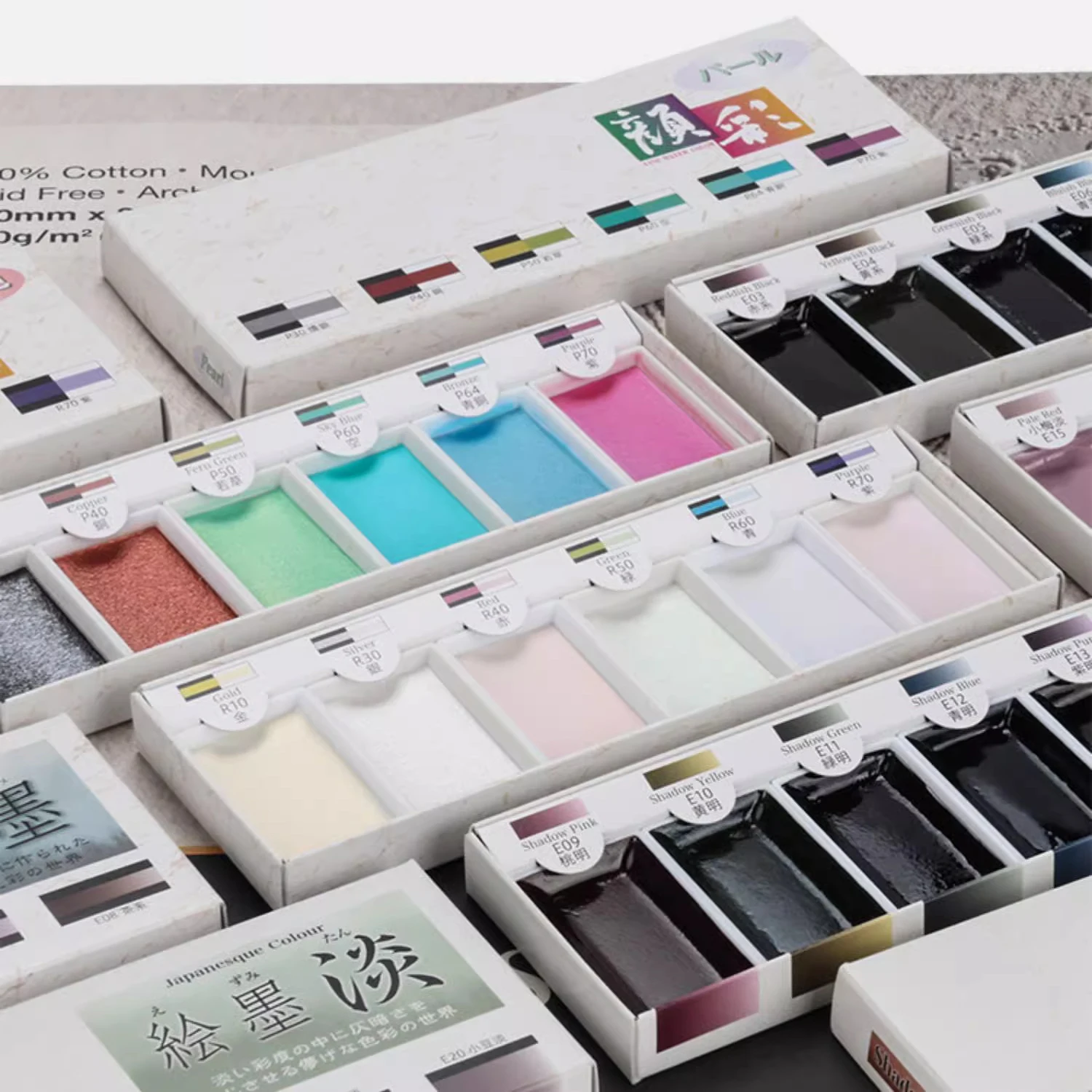 Watercolor Painting Set Watercolor Paint Watercolor Pigment Japan Boku-Undo Watercolor Paint 6 Colors Set E-Sumi Metallic,Aurora ,Pearl Color Art Supplies Drawing