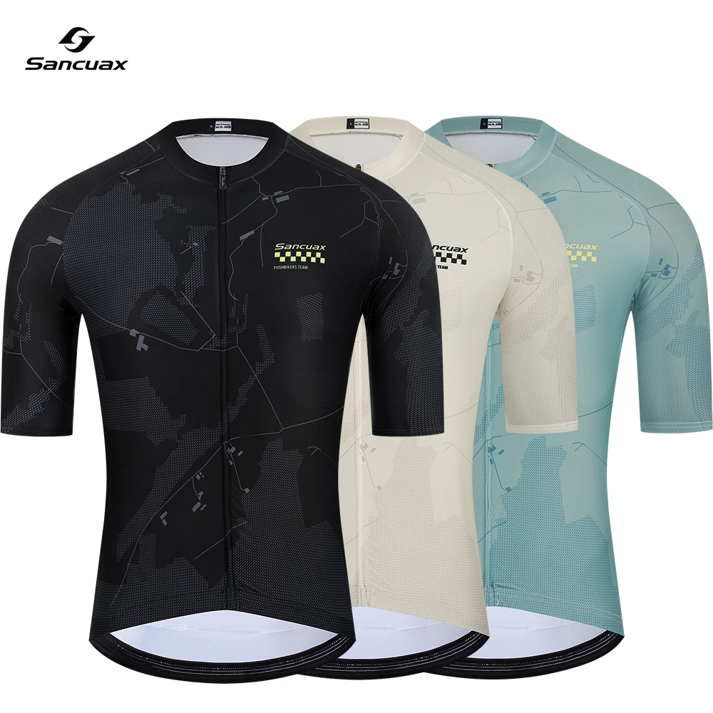 SANCUAX Men's Cycling Jersey, Summer Breathable Quick Dry Short Sleeve Racing Top Cyclist Shirt for Road Bike Cycling