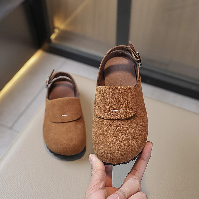 Summer New Children's Sandals Nubuck Leather Baotou Boys Girls Half Slippers Casual Shoes Round Head Fashion Kids Lazy Flat Shoe