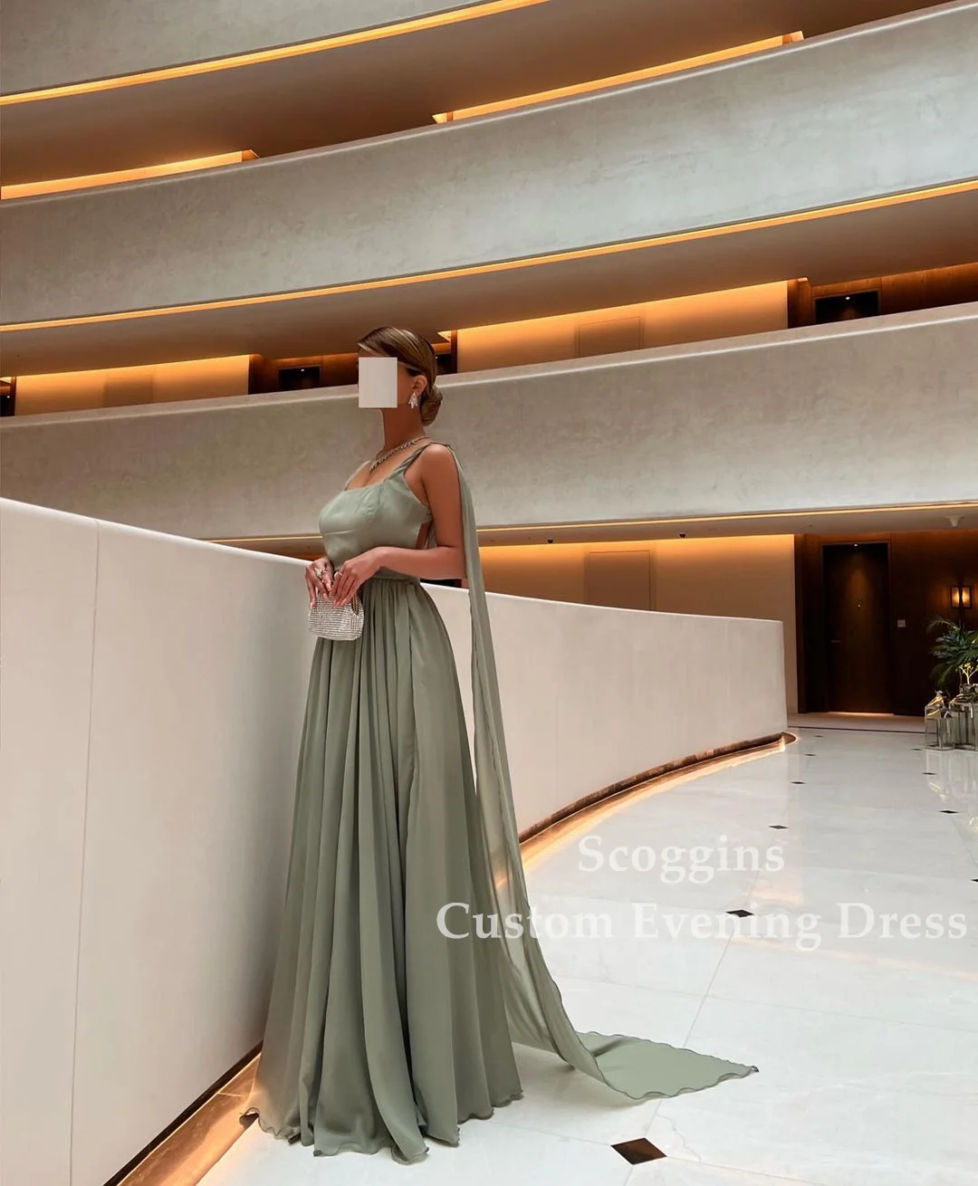 Elegant Olive Green Chiffon Prom Dresses Spaghetti Straps Sexy Backless Formal Occasion Evening Prom Dress Beach Event Gowns