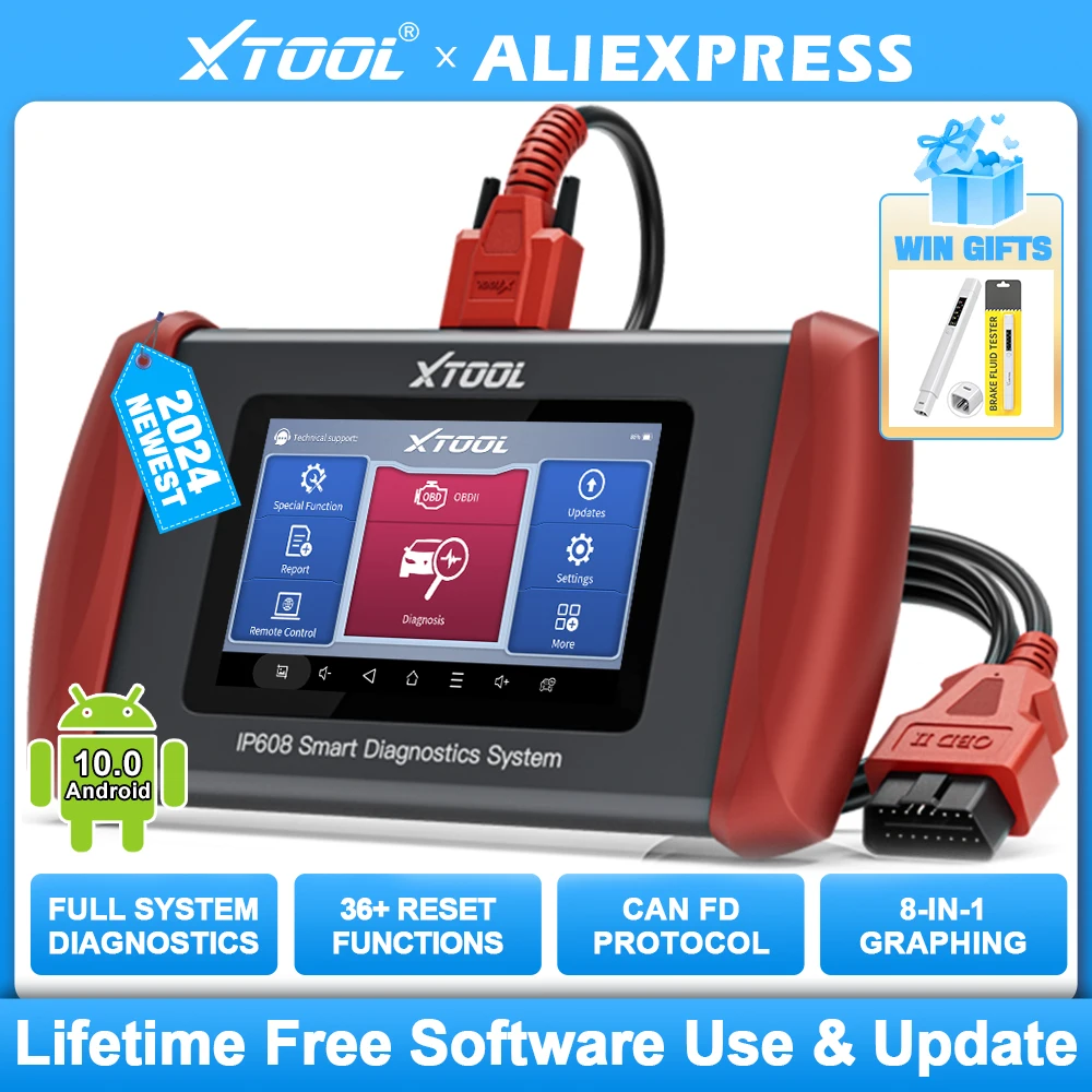 XTOOL IP608 OBD2 Scanner Full System All Car 36+ Reset Service ABS Bleed Coding CAN FD Diagnosis Automotive Tools