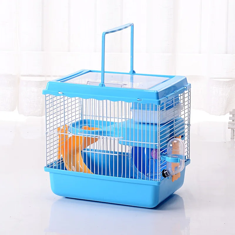 

Pet Cage Hamster Cottage Villa Double Layer House with Feeding Bowl Running Wheel Slide Toy for Hamster Small Pets