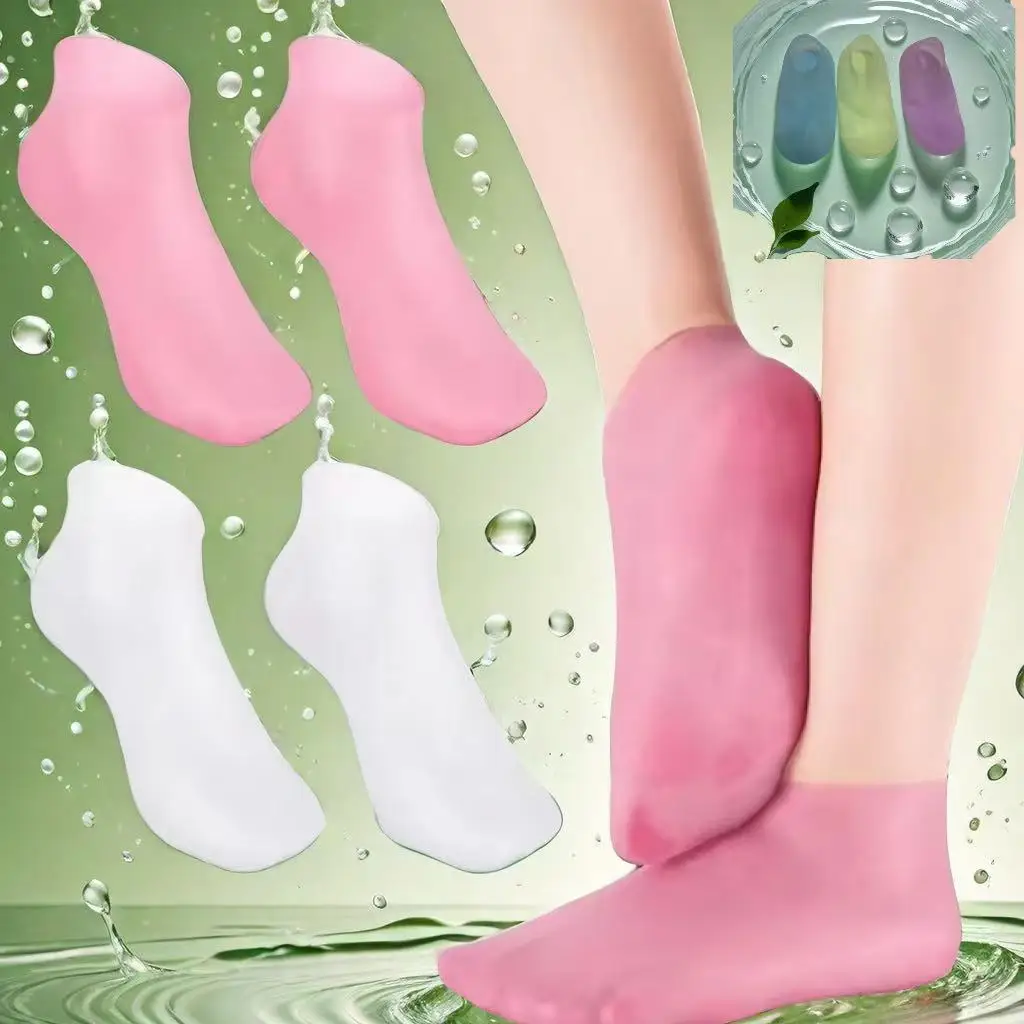 갈라진 발뒤꿈치를 위한 10쌍의 보습 실리콘 젤 양말 재사용 가능 통기성 오버나이트 스파 트리트먼트 홈 풋 케어 데일리용