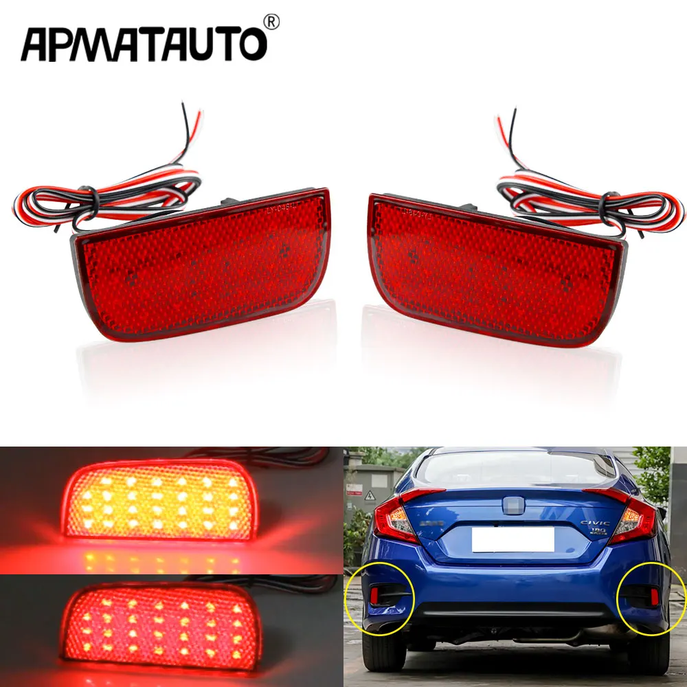 

2PCS RED/Smoke lens Rear Bumper Reflector LED Tail Brake Marker Lights For Honda Civic Sedan 2016-2021