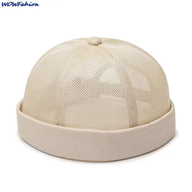 Mens Breathable Mesh Brimless Caps Solid Color Street Portable Docker Sailor Crimping Hats Hip Hop Cap Solid Color Dome Hat