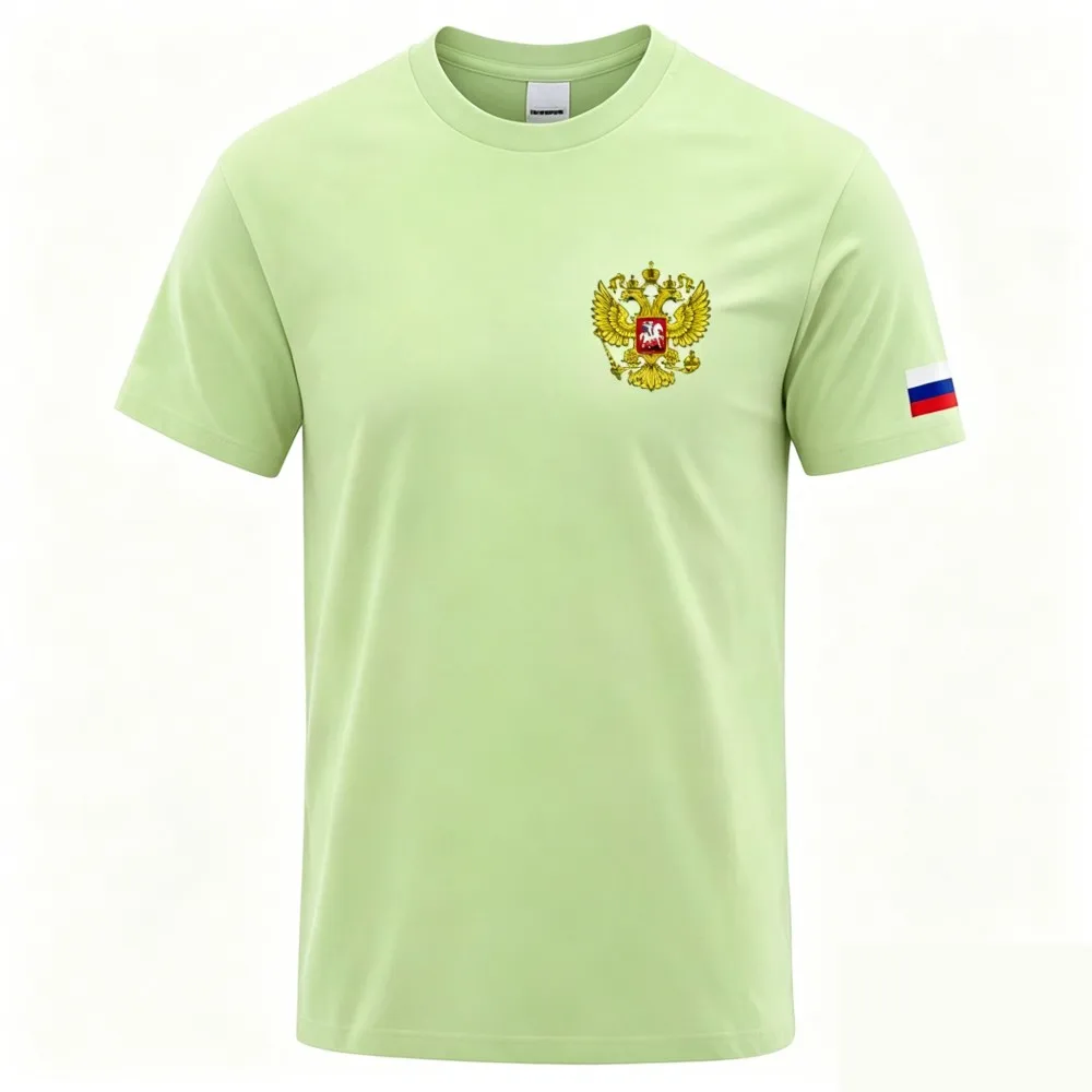 Sommer Russische Adler-Flagge Bedruckte Baumwoll-T-Shirts Herren Kurzarm-T-Shirts Übergroße O-Ausschnitt Weiche Oberteile Lässige Männerkleidung – Detail 15