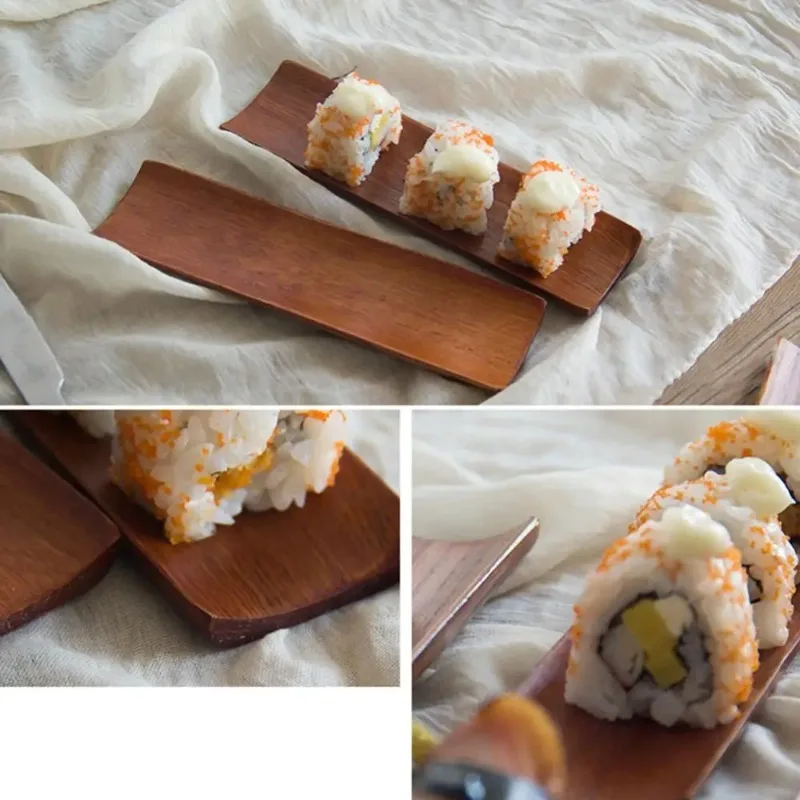 Snack Wooden oblong Sushi Plate Dumplings Salad Bread Fruit Dishes Dessert Snack Display Tool Multi-purpose Kitchen Tableware