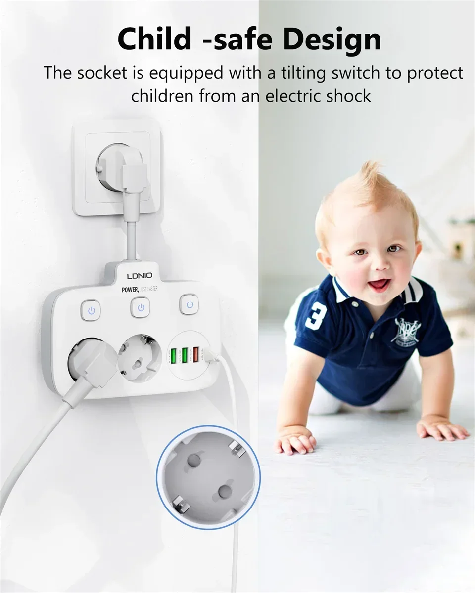 Description Picture 5 of itemEU Plug Power Strip 2 Outlets with 3 USB 1 Type-C Port Electrical Socket Universal Outlet Home Office Adapter Surge Protector