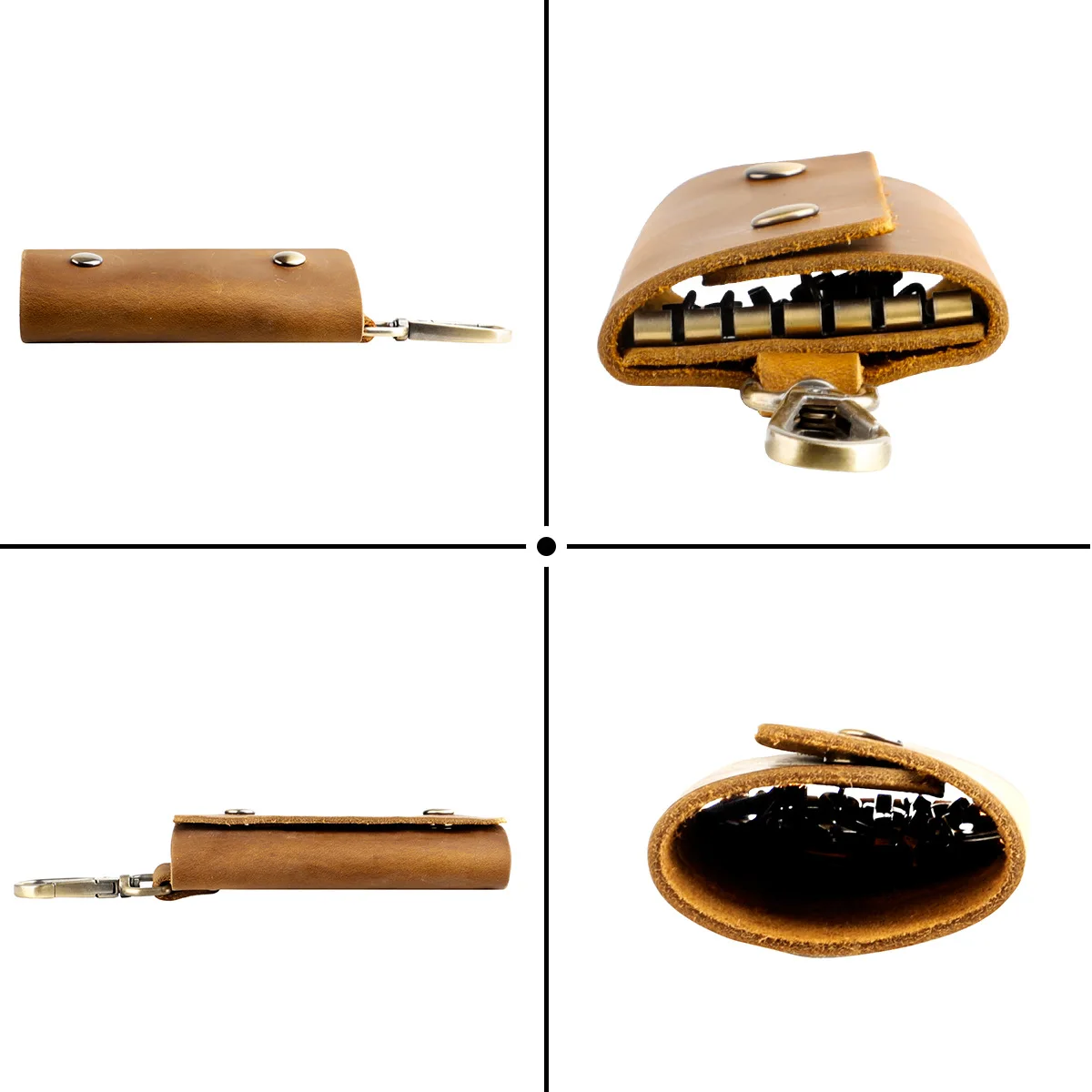 Key Case Genuine Leather Car Key Holder Keychain Keys Pouch Waist Hanging Organizer with 6 Keys Fob Hooks for Men and Women