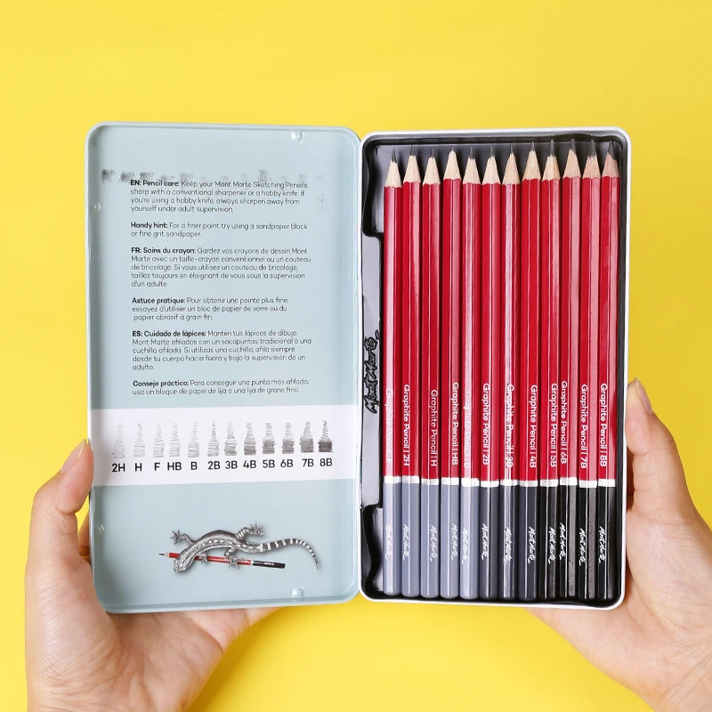 Drawing Pencils for Artists Sketching Pencils Set with Metal Case for Drafting, Sketching, Shading, Drawing Charcoal Pencil