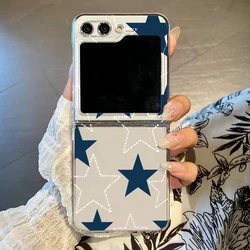 Transparent Five - Pointed Star Folding Phone Case, Hard PC Clear Cover for Samsung Z Flip8 (A474 Blue Stars)