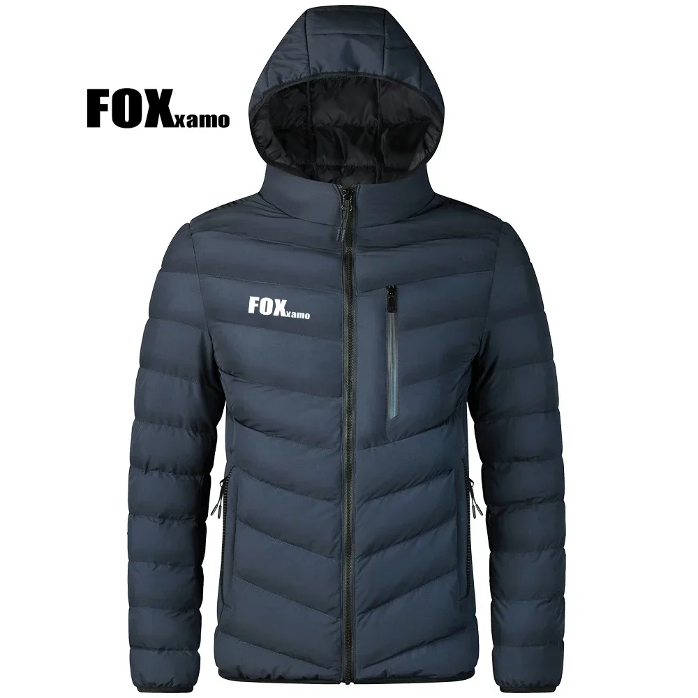 Foxxamo 남성용 따뜻한 바람막이 사이클링 후드 파카, 캐주얼 경량 코튼 패딩 재킷 코트, 가을 겨울 패션, 신상