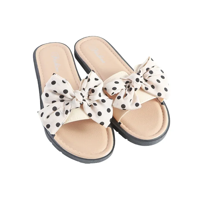2024 Women Slippers Female Summer New Wave Dot Bow Knot Flip Flops Ladies Indoor and Outdoor Wear Beach Fashionable Sandals