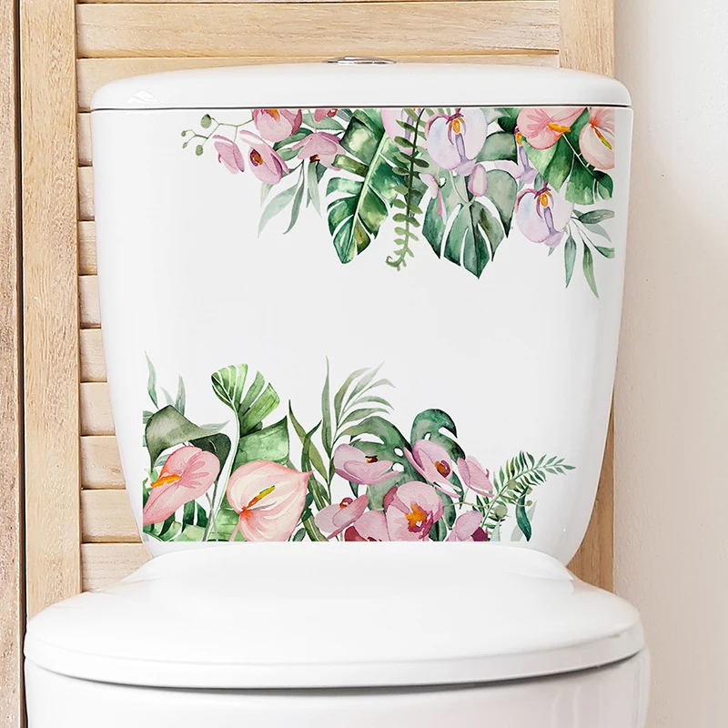 Green Plant Leaves Flower Wall Stickers Self Adhesive For Bathroom Toilet Living Room