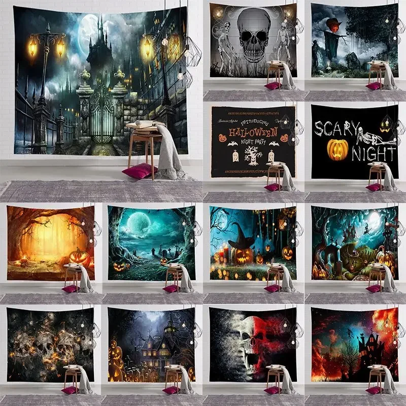 Halloween Skull Pumpkin Tapestry 1