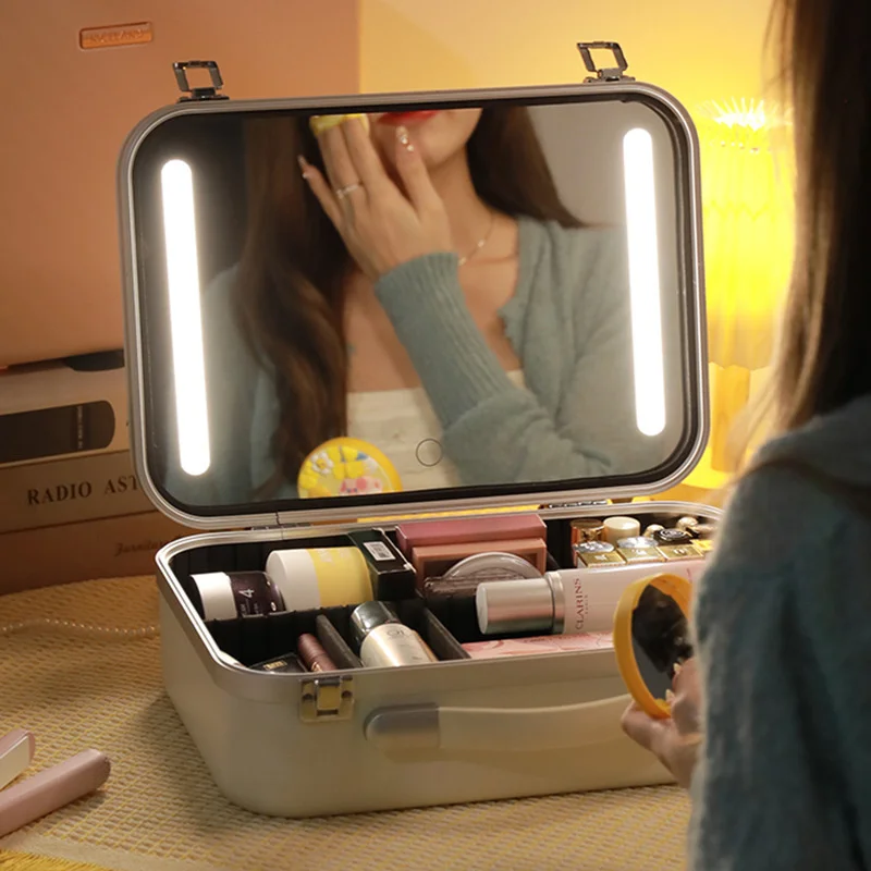 LargeCosmeticBagWithLEDMirrorSmartThreeGearsDimmableLight