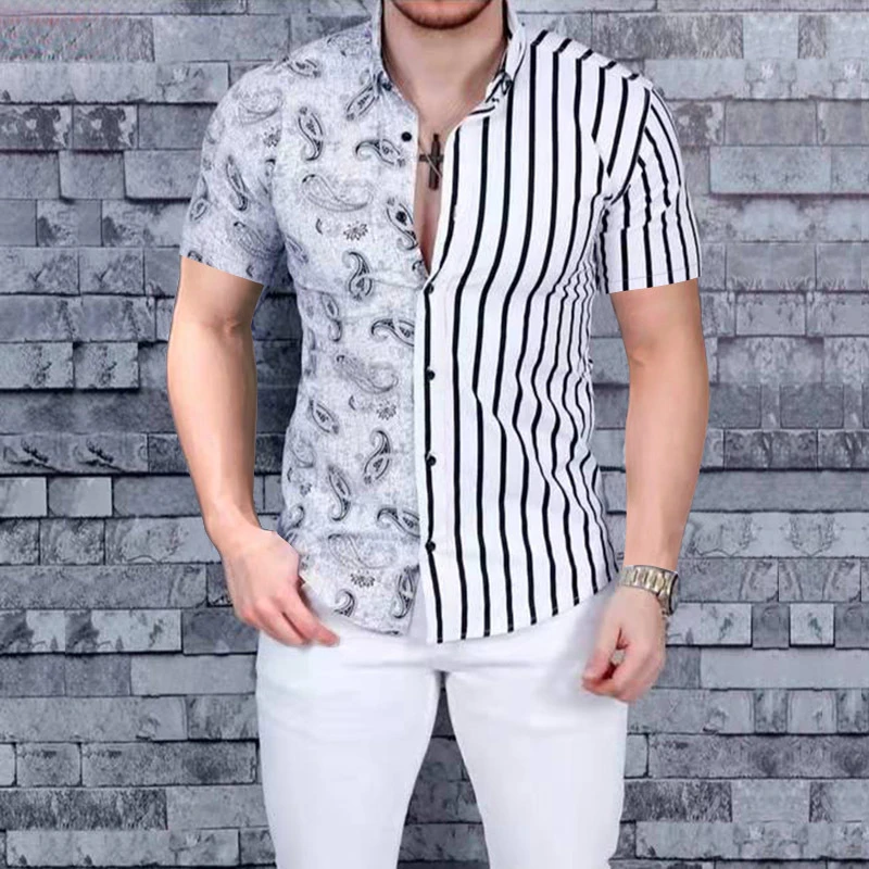 Camisa con estampado rayas para hombre, ropa de calle informal con solapa, de manga corta de retazos hombre, ropa Hawaiana para vacaciones, 2022| | - AliExpress