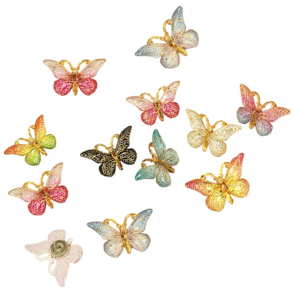 

12 Pcs Multifunction I-shaped Nail Wall Decoration Fixing Butterfly Push Pin Acrylic Daily Use Thumb Tacks