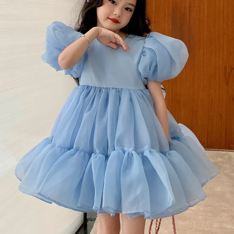 

2-7Y Children Girls Summer Dress Bubble Sleeve Birthday Dresses Party Princess Gown Baby Clothes Toddler Girl Dresses