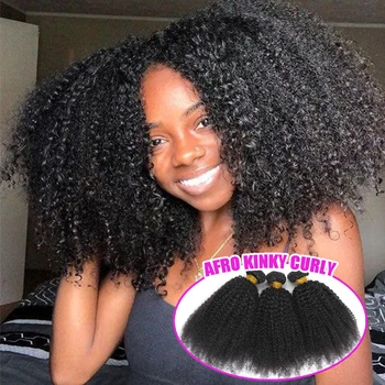 4C Afro Kinky Coily Human Hair Bundles Curly Natural Black Color Unprocessed Virgin Weave Double Weft Curl Human Hair Extensions 1