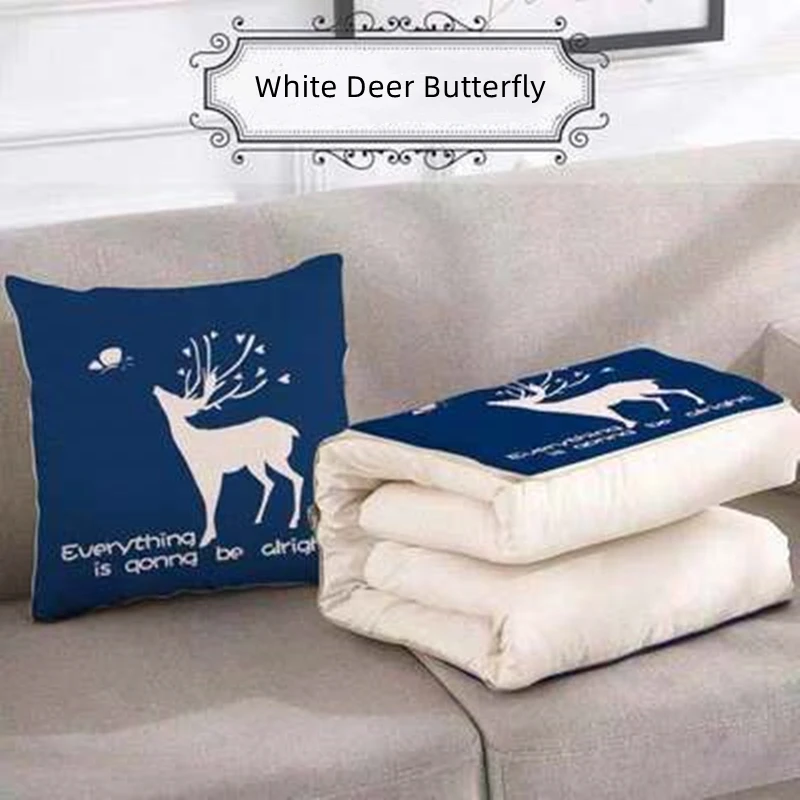 2 In 1 Pillow Travel Quilt Blanket Cartoon Thick Throw Pillow Portable Foldable Air Conditioner Cushion Blanket Car Sofa Office 