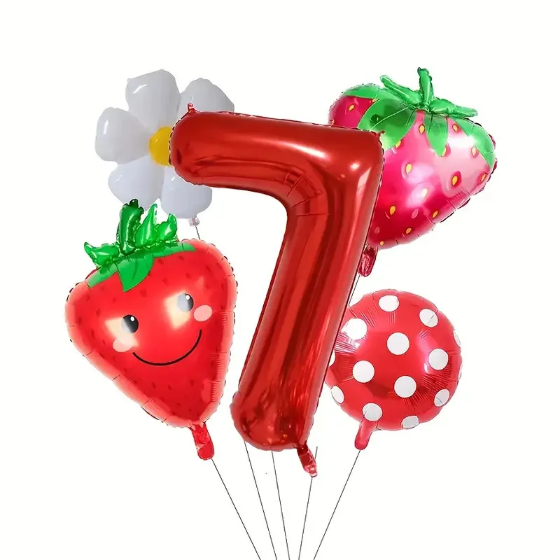 5 stücke Erdbeere Party Digital Ballon 0-9 Daisy Dot Ballon Set Kinder Geburtstag Mädchen Hochzeit Baby Shower Party Dekoration – Detail 8