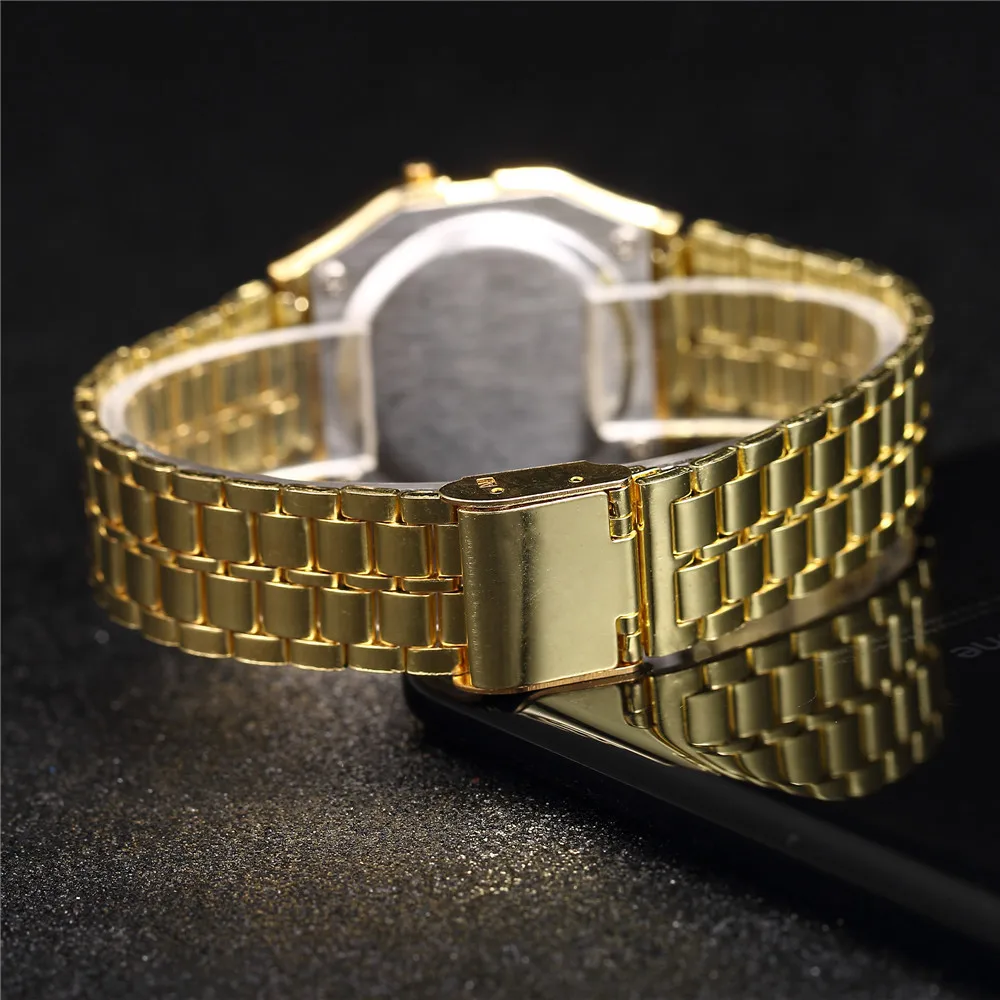 Harajuku Luxury TOP Brand Women Watch Gold Stainless Steel WR F91W LED Electronic Waterproof Multifunction Square Digital Watch 6