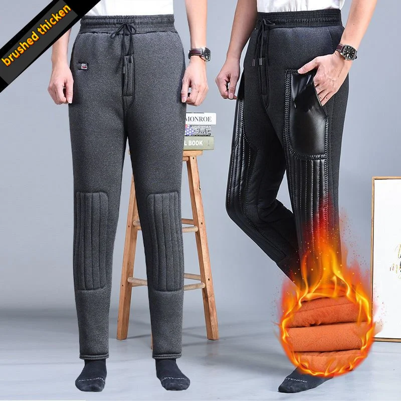 

Winter Ski Pants Men Korean Thermal Three Layers Ultrathick Tightness Cotton-padded Brushed Plush Thick Middle Elderly Trousers