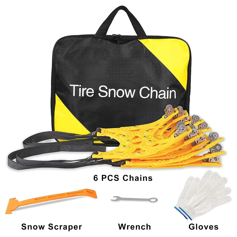 6Pcs Snow Chains for Cars Adjustable Emergency Anti-Skid Chains for Ice Road Mud Road and Sand Uphill Universal Snow