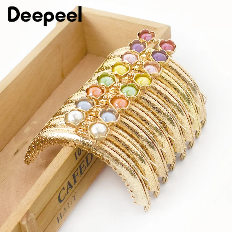 5/10Pcs Deepeel 8.5cm Metal Embossed Bag Handle Gold Semicircle Bead Head Purse Frame Kiss Clasp Bracket Sewing Bags Accessories 5 10pcs deepeel 85mm silver bag handles sewing brackets 20mm color bead purse frame kiss clasp diy handmade handbag accessories