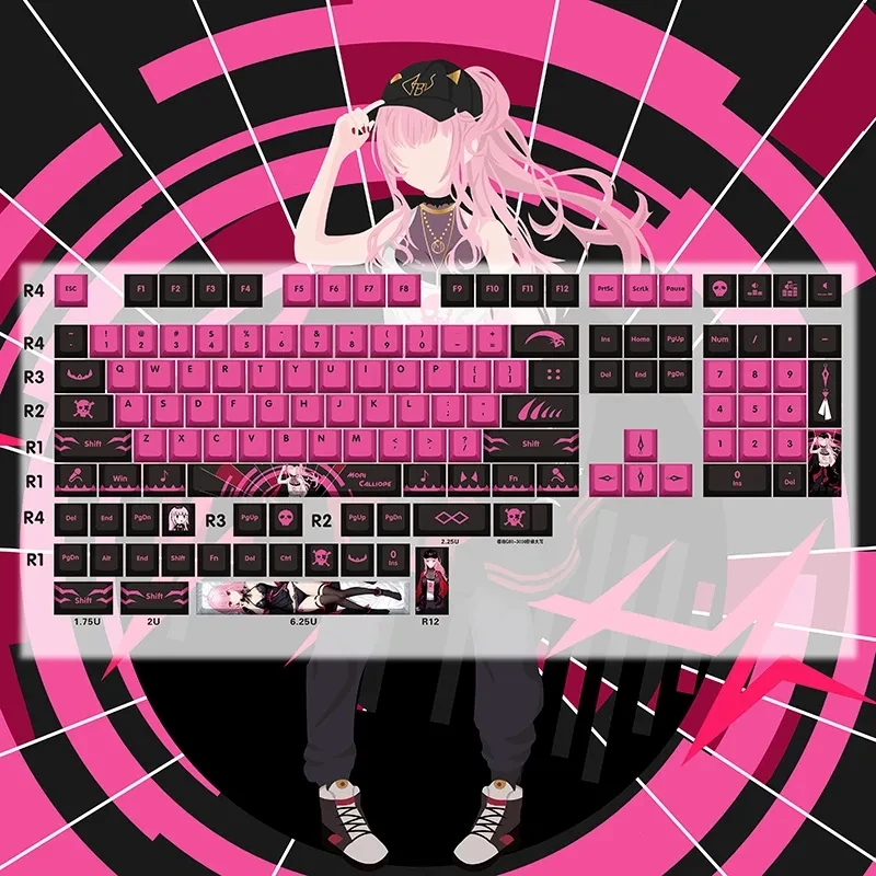 Mori Calliope Keycaps para Teclado Mecânico Hololive Vtuber Key Cover Pbt Dye Sublimação Cereja mx Interruptor Eixo Cruz