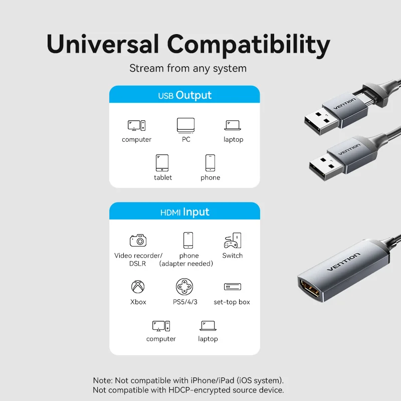Vention-video Capture Card para pc 4k Hdmi para Usb 3.0 tipo c Grabber Box Ps4 Câmera Live Stream Record Meeting 4k - Imagem 2