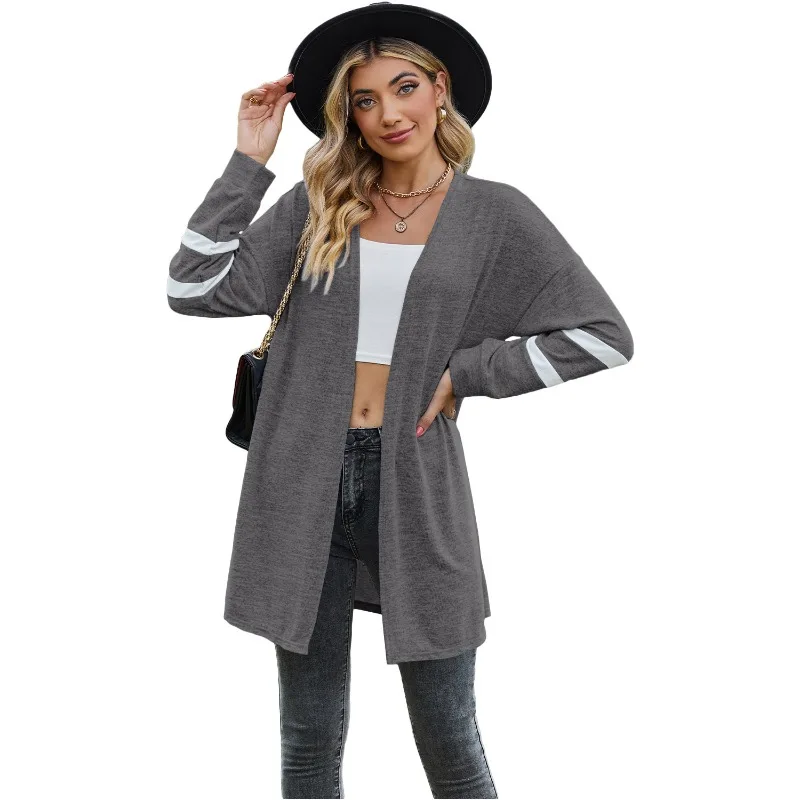 

Autumn/winter Long Sleeved Sweater Patchwork Contrast Knit Cardigan Jacket Loose Casual Jacket for Women Long Cardigan Women