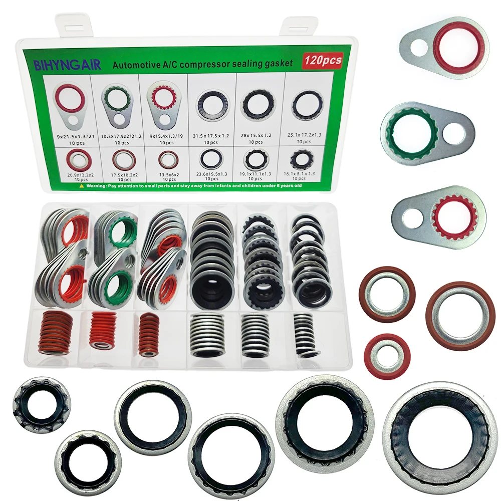 120 조각 에어컨 조절 시스템 압축기 가스켓 씰, 자동차 에어컨 압축기 포트 씰..
