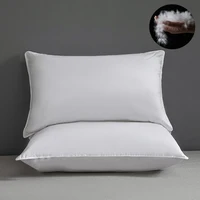 Premium 1pc Goose Down and Feather Pillows Multi-Size Fluffy Bed Pillows for Sleeping Low/Mid/High Pillow with 100% Cotton Cover 1