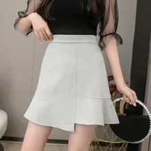 

New Short Trouser Skirt 2022 Spring Summer Asymmetrical Splicing High Waist Fishtailmid-length A-line Mini Skirt RXHBSQ741