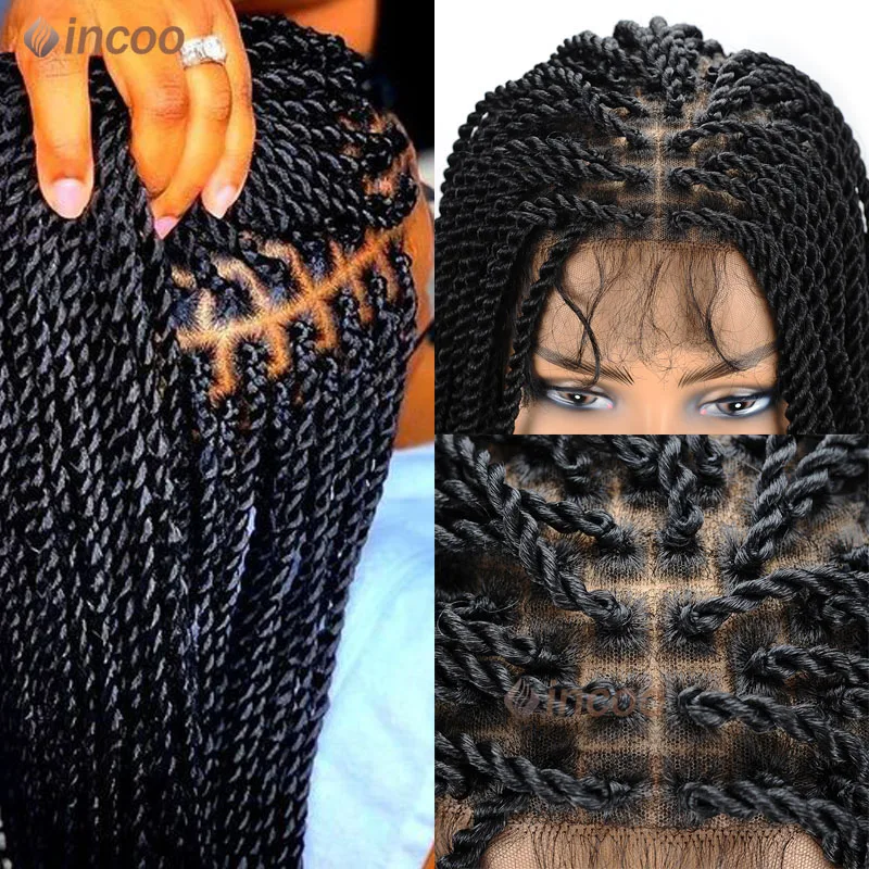 26 Inch Braided Wigs For Black Women Faux Locs Goddess Full Lace Braided Wigs Jumbo Knotless Synthetic Braid Lace Frontal Wigs