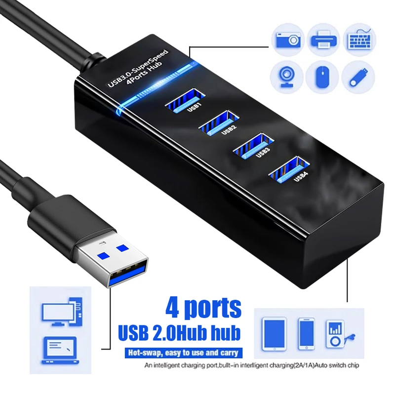 USB C 허브 고속 멀티 USB 2.0 분배기, C 타입 TYPE-C USB 확장기 전원 어댑터, PC 컴퓨터 사무용품, 4 포트