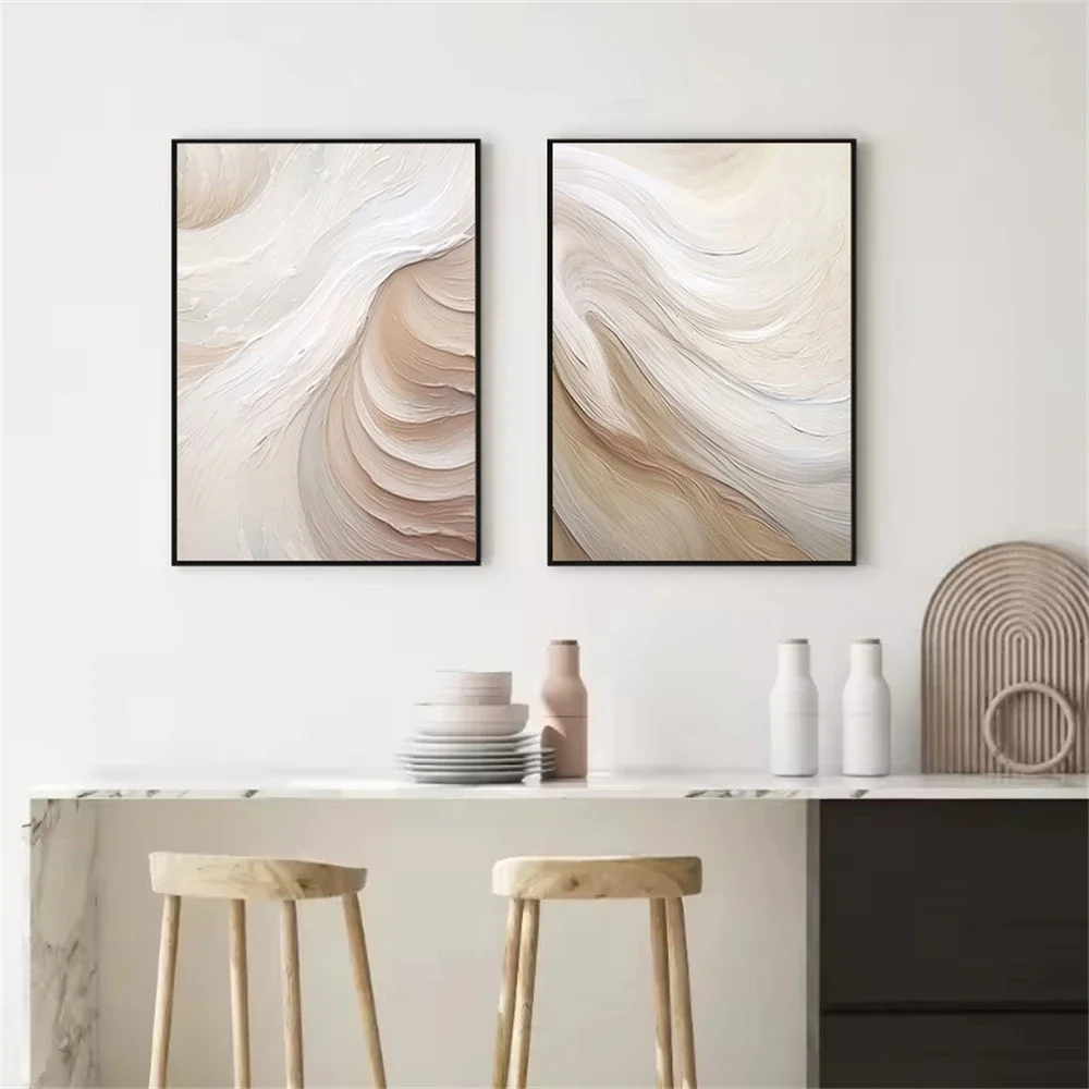 Quadro su tela astratto beige marrone con pennello, stile vintage, poster e stampe nordiche, immagini da parete per l'arredamento del soggiorno - immagine 4