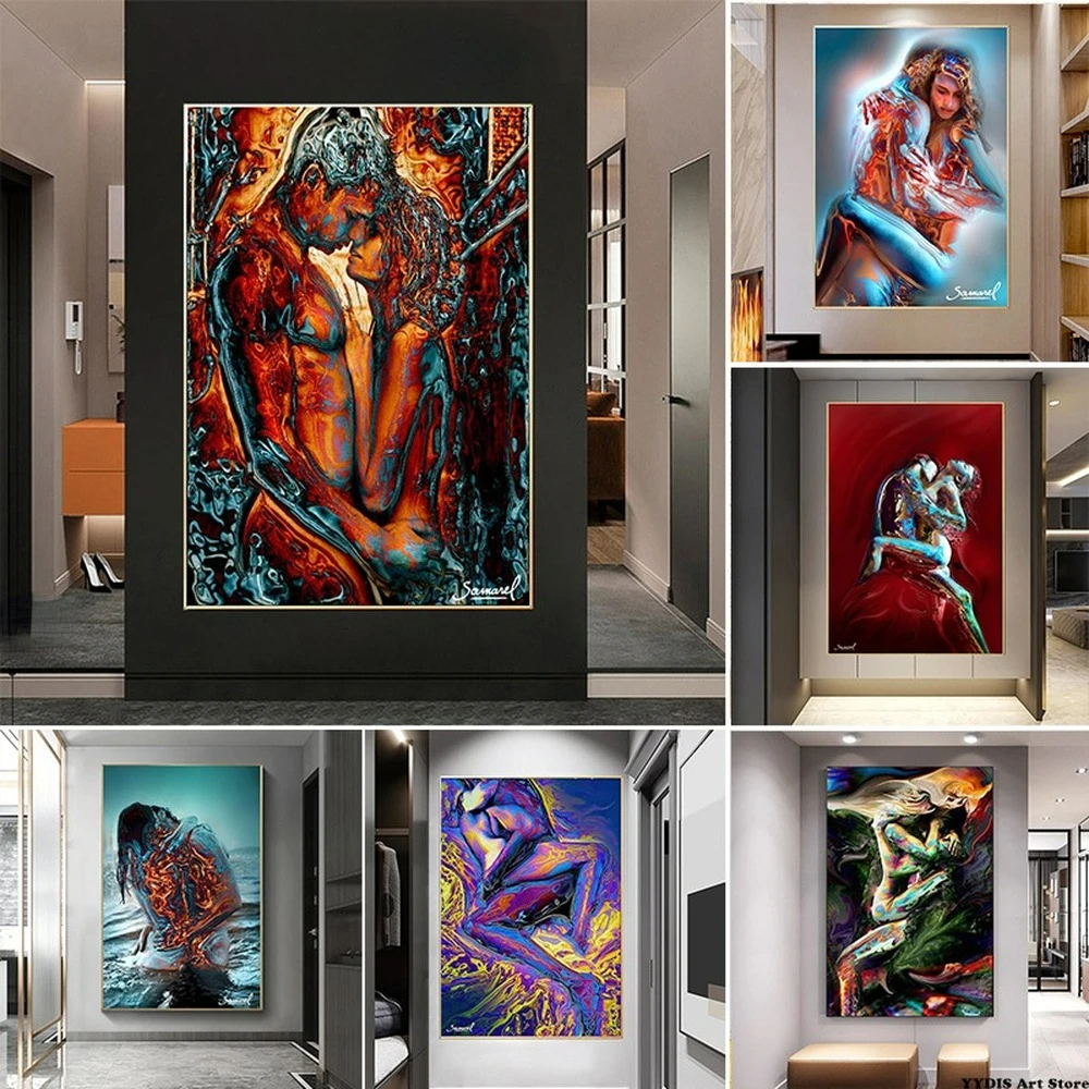 

Абстрактная Картина на холсте Обнаженная пара, граффити, сексуальный любовник, Постер и принты на теле, художественные картины для гостиной, домашний декор