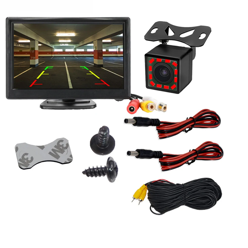 

Car Rear View Camera with Monitor 5 Inch TFT LCD Rearview Waterproof IR Night Vision Reversing Backup Parking System Kit